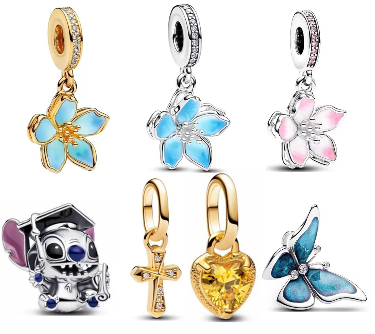 Sakura butterfly snake-chain charm bracelet